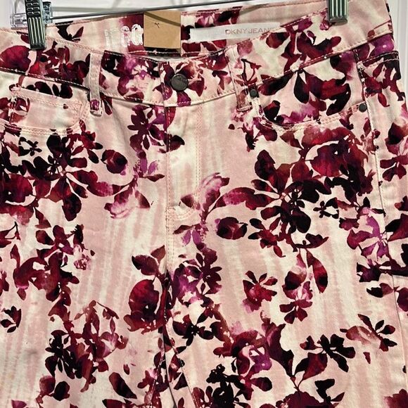 DKNY JEANS Flowers w Abstract Brushstroke Stripes Shades of Pinks Midrise - Picture 2 of 11